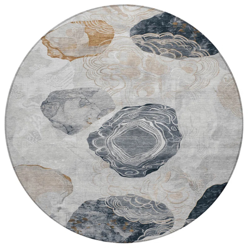 Machine Washable Indoor/Outdoor Cinead ACN1686 Gray Rug