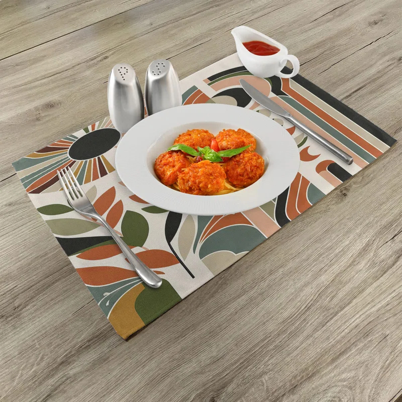 Polyester Beige Green And Burnt Orange Rectangle Placemat (Set of 4)