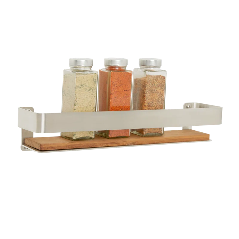 17 Stories Clet Wall Mount Stainless Steel Teak Wood Rectangular Bathroom Shelf