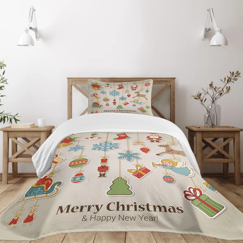 Ambesonne Christmas Bedspread Set Xmas Holiday Multicolor | Wayfair