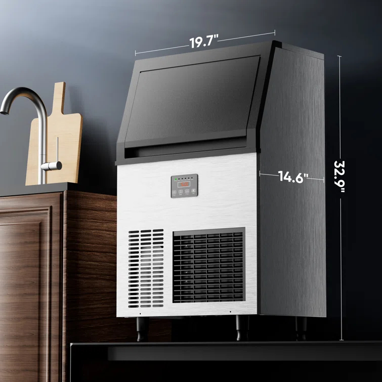 Coolake Coolake Commercial Ice Maker Machine 200lbs/24h, Air Cooled Under Counter Ice Maker With 50lbs Ice Storage, Stainless Steel Self Cleaning Freestanding Ice Maker For Home Bar Restaurant Kitchen