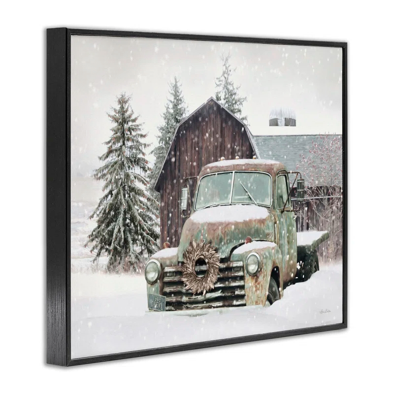 Stupell Industries Rural Vintage Truck & Barn Snowy Winter Landscape Giclee Texturized Art By Lori Deiter