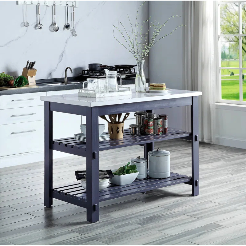 Latitude Run® Marble Top & Gray Finish Kitchen Island