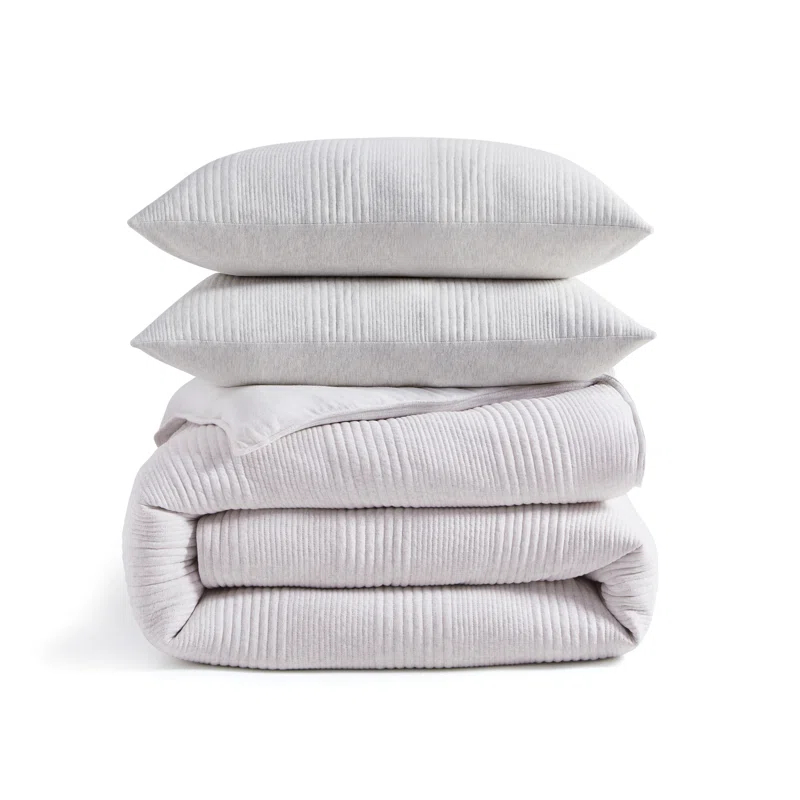 DKNY Pure Ribbed Jersey Queen Comforter Set Heather Gray