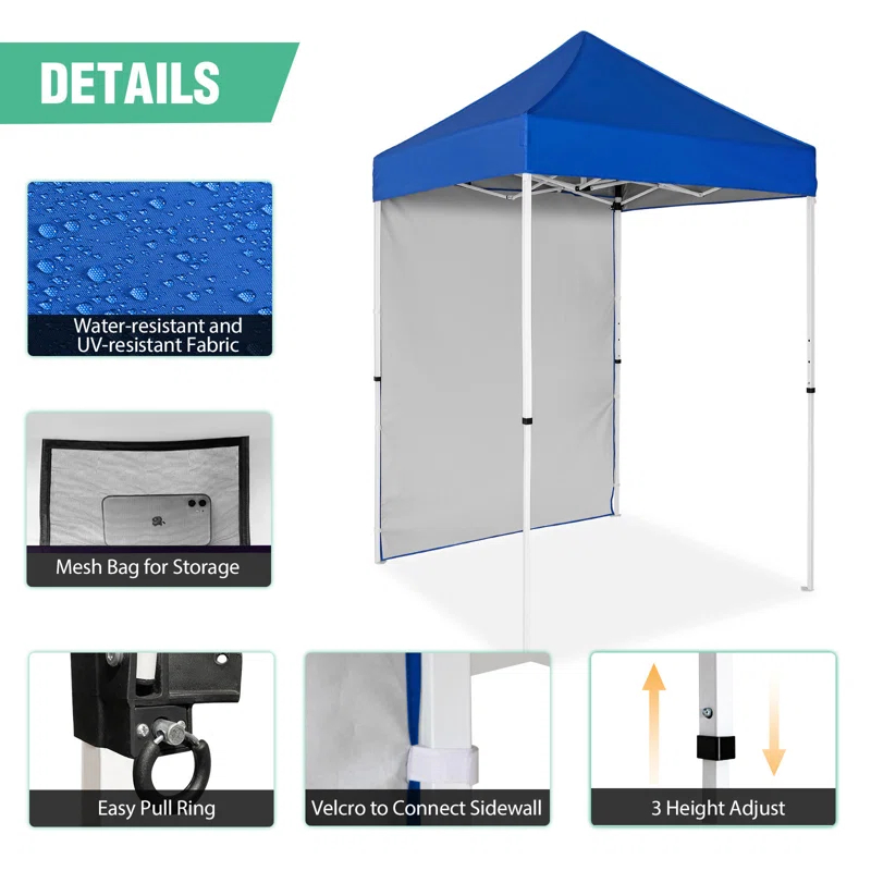 INTER HUT 5 Ft. W x 5 Ft. D Outdoor Pop Up Steel Canopy Portable Tent with 1 Sidewall