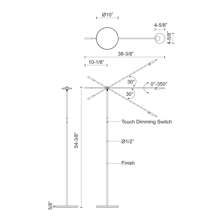 Rotaire 54.38'' Dimmable LED Swing Arm Floor Lamp