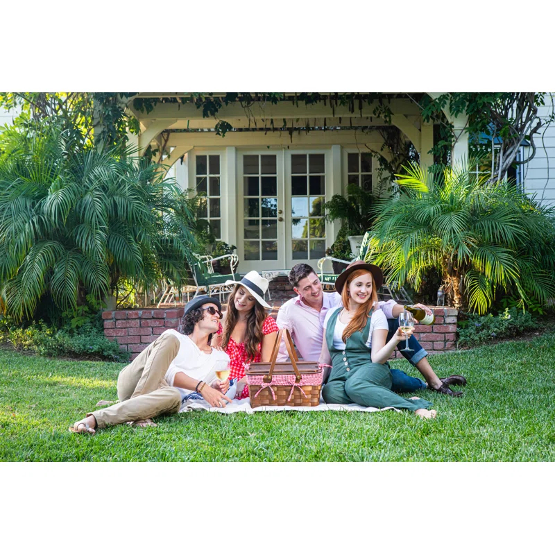 Picnic Time Kansas Handwoven Wood Picnic Basket - Large Basket with Tabletop Lid