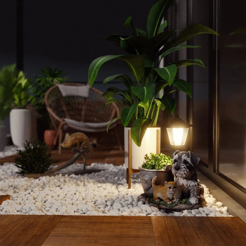 Lights And Flowerpot Funny Garden Decor Housewarming Gifts Lights For Patio Yard, Balcony Decorations (Dog And Cat)