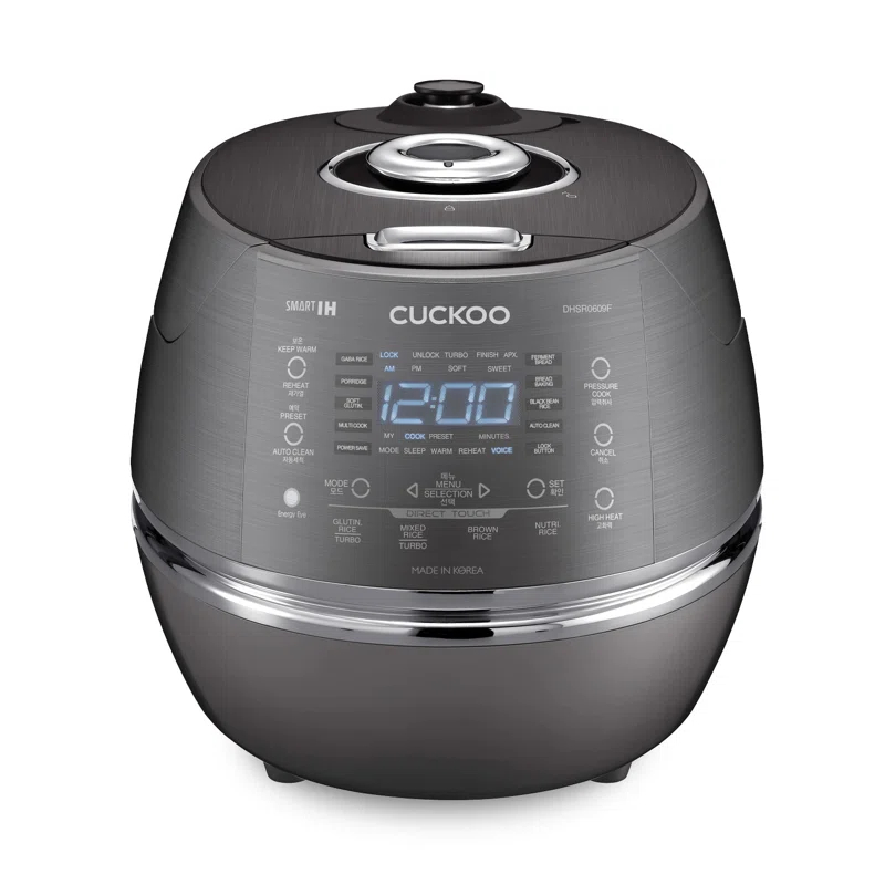 CUCKOO 6-Cup Induction Heating Pressure Rice Cooker with Nonstick Inner Pot, 21 Menu Modes, Fuzzy Logic Tech, 3 Voice Guide, Auto Clean (Dark Grey) CRP-DHSR0609FD