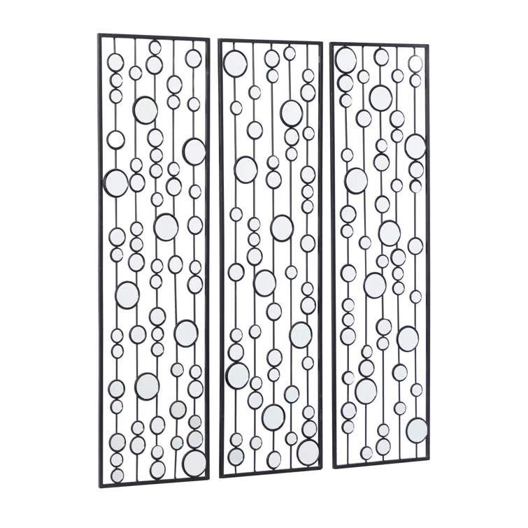 Mercer41 Metal Geometric Black Wall Decor with Round Mirror Accents Set