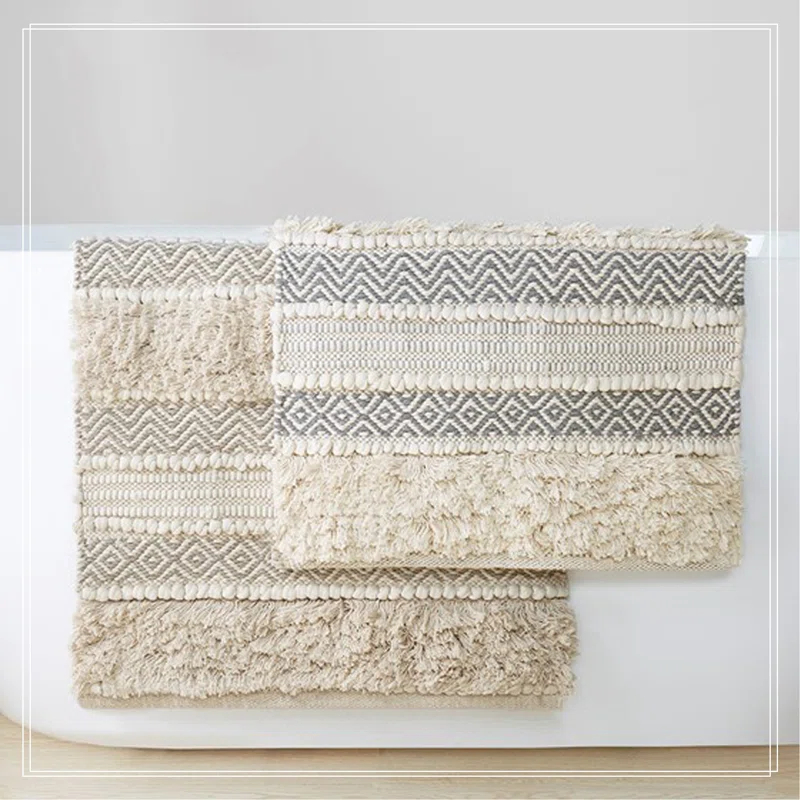 Ink+Ivy, JLA Home 22"x58" Asher Woven Textured Striped Bath Rug Natural : Microfiber, Machine Washable, Non-Slip Backing