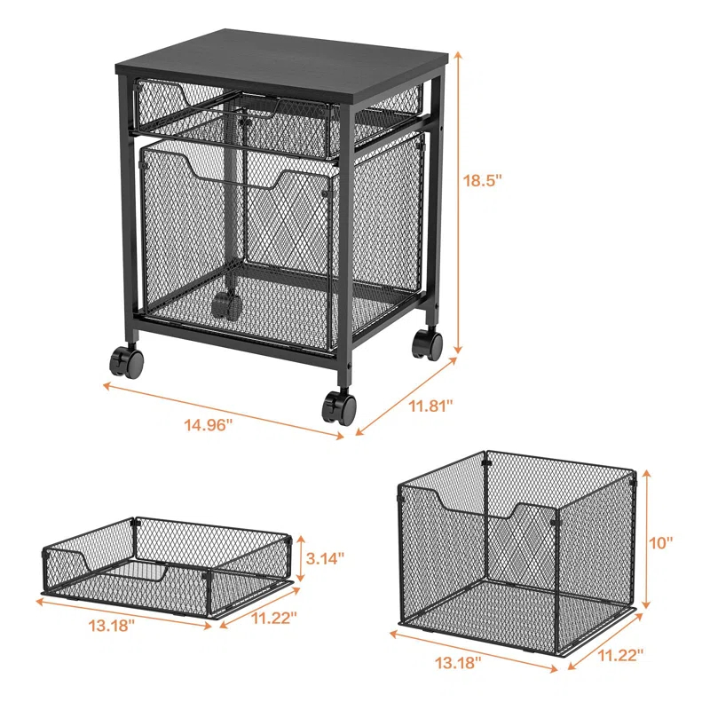 Rolling File Cabinet Cart,Printer Stand with 2 Drawers,Mobile Filing Cabinet on Lockable Wheels