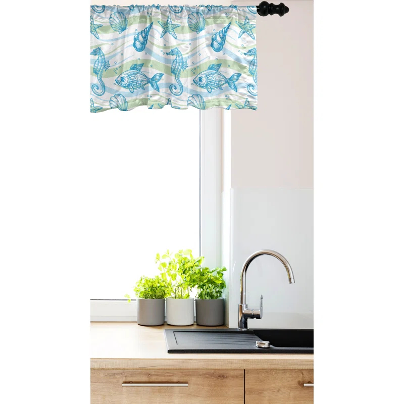 Ambesonne Ambesonne Nautical Valance Pack of 2 Ocean Shell Starfish - Mint Blue