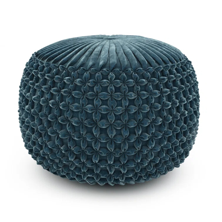 Simpli Home Renee 20"W Round Button-Tufted Velvet Pouf