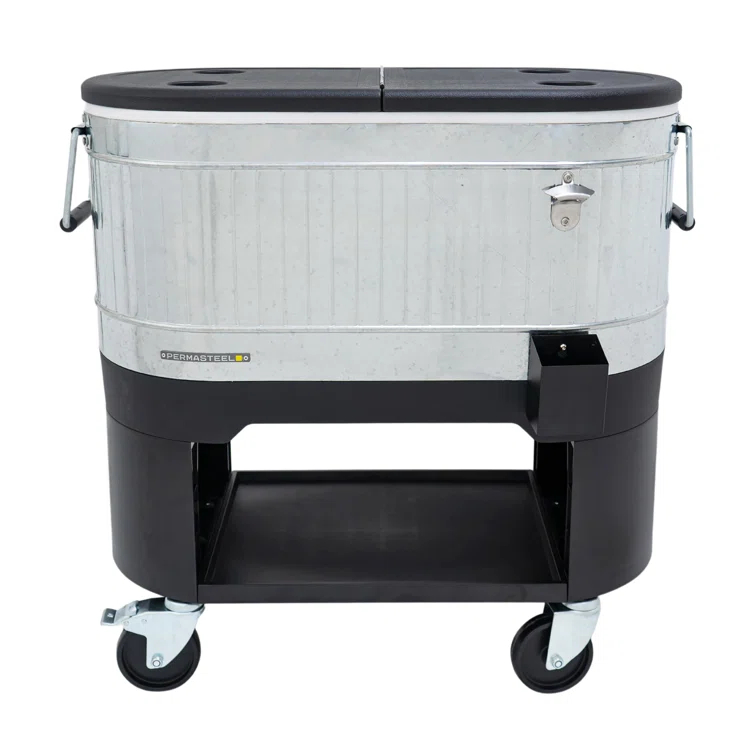 Permasteel Permasteel 120-Qt Large Outdoor Cooler Cart on Wheels, Rolling Patio Cooler with Dividers for Separate Compartments