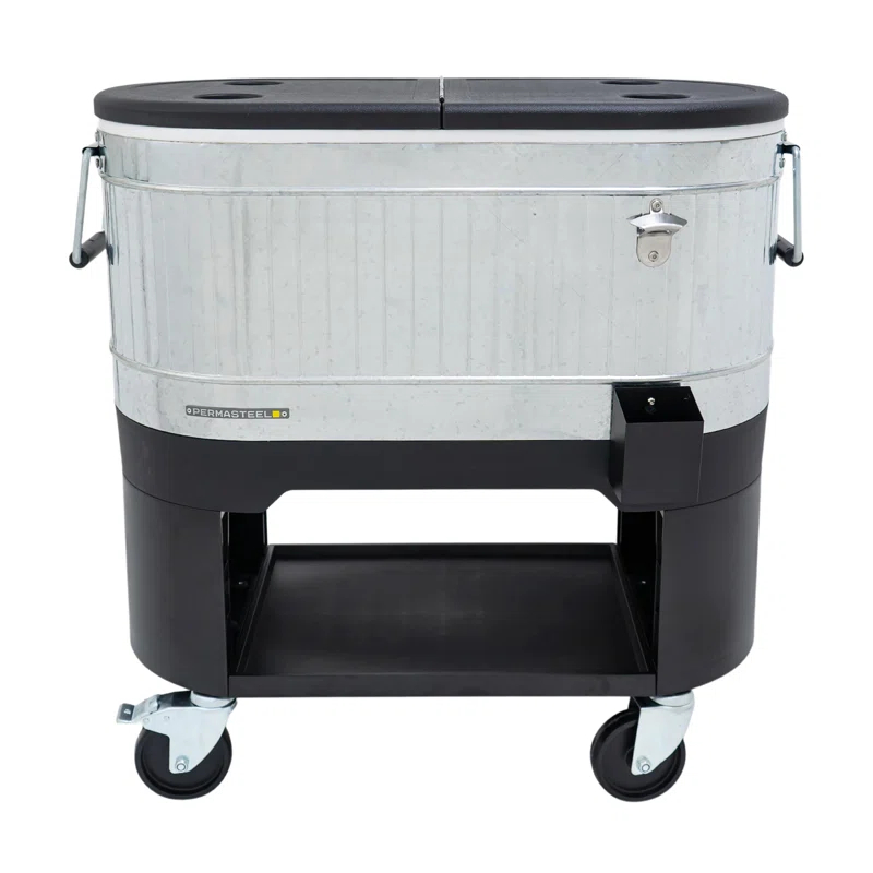 Permasteel Permasteel 120-Qt Large Outdoor Cooler Cart on Wheels, Rolling Patio Cooler with Dividers for Separate Compartments
