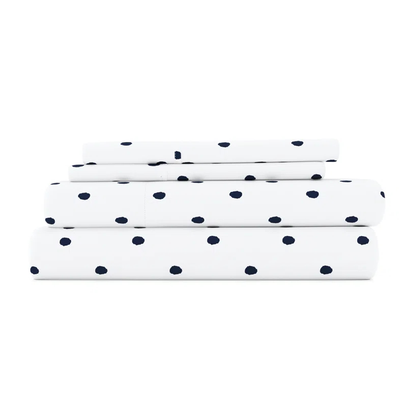 IEnjoy Home Polka Dots Navy & White Pattern Sheet Set