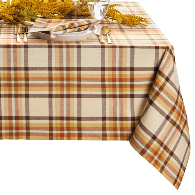 Gracie Oaks Mong Tocarro Harvest/Thanksgiving Woven Plaid Cotton Rectangle Tablecloth
