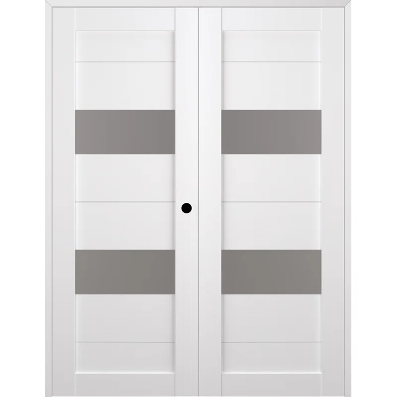 Berta Solid Manufactured Wood and Glass Paneled Prefinished Standard Double Door