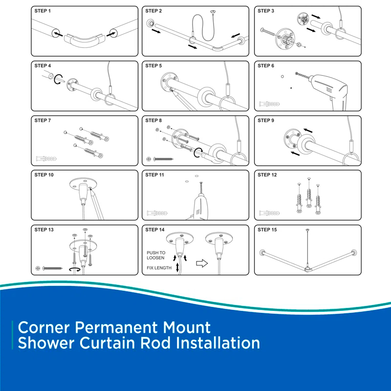 Kenney Twist & Fit 36" x 36" Fixed Corner Shower Curtain Rod