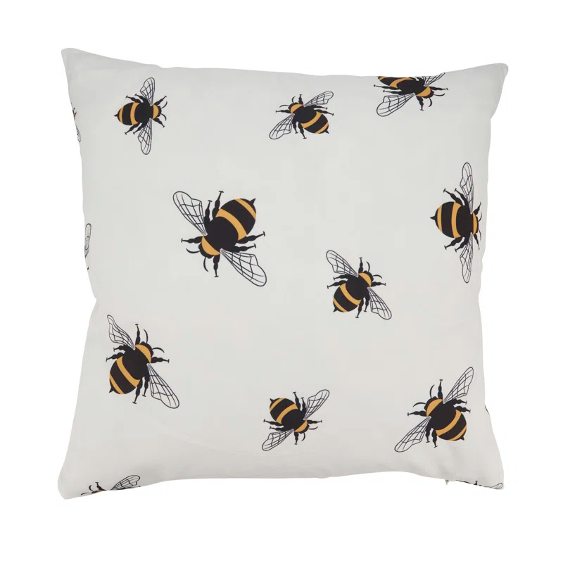 Saro Charming Bumble Bee Outdoor Pillow with Poly Fill