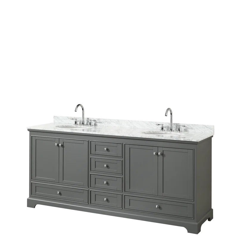 Wyndham Collection Deborah 80'' Double Bathroom Vanity with Marble Top