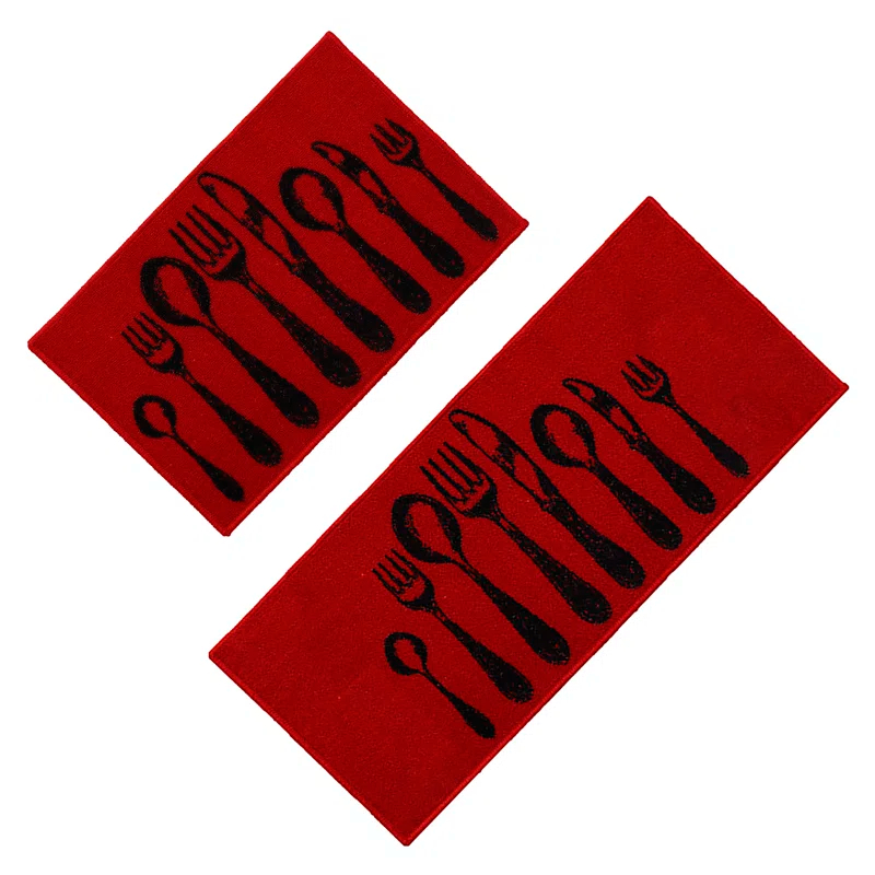 Evideco Comfort Chef Kitchen Runner Mats, Cutlery Design, Low-Profile, Universal Fit, 32"/48"L x 20"W (Set of 2)