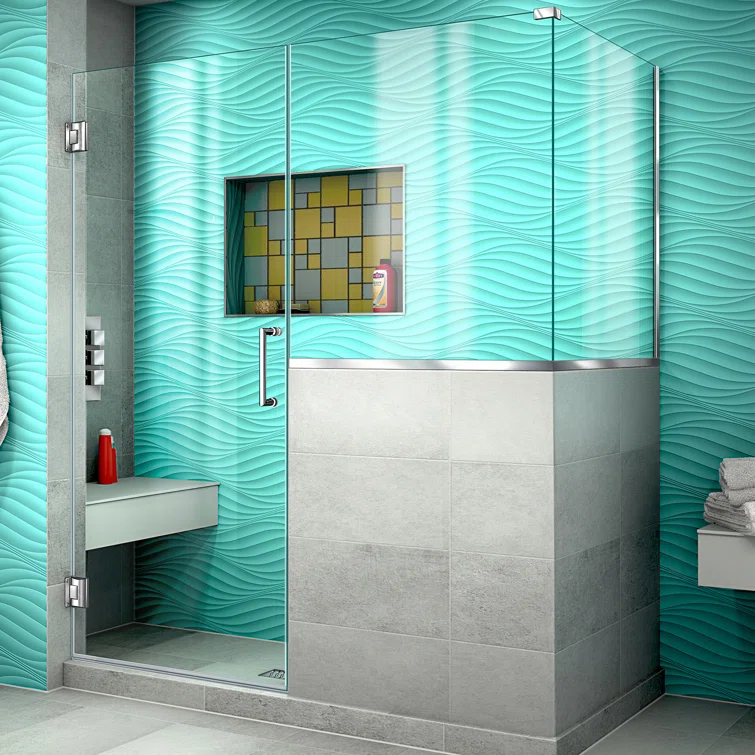 DreamLine Unidoor Plus 59" W x 36.375" D x 72" H Frameless Pivot Rectangle Shower Enclosure with Fixed Panel SHEN-2429303636-01