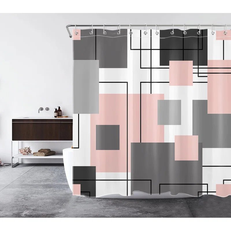 Brayden Studio® Black And White Geometric Shower Curtain Decoration, Polyester Fabric Bathroom Decorative Shower Curtain, Gray