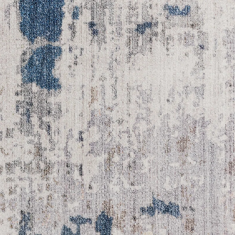 Gertmenian Gertmenian Crystal Print Cenis Blue Ivory Cream Washable Flat Pile Modern Abstract Indoor Area Rug