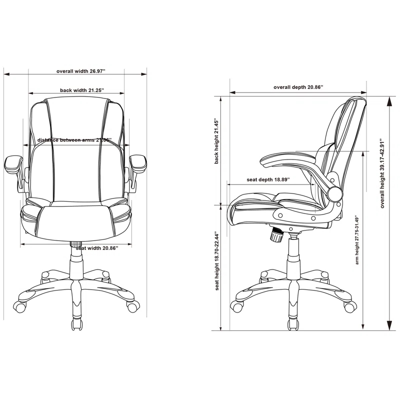 Lorell Soho Flip Armrest Mid-back Leather Chair | Wayfair