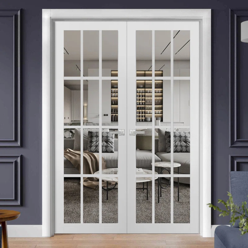Felicia Clear Glass French White Doors with Installation Hardware Kit