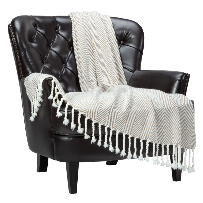 Chanasya Textured Knit Throw Blanket with Tassels - 50" x 65” - Taupe