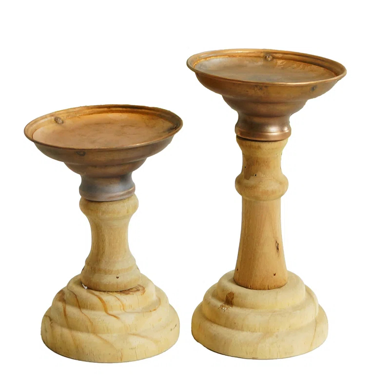 American Mercantile 4.5'' H Wood Tabletop Candlestick