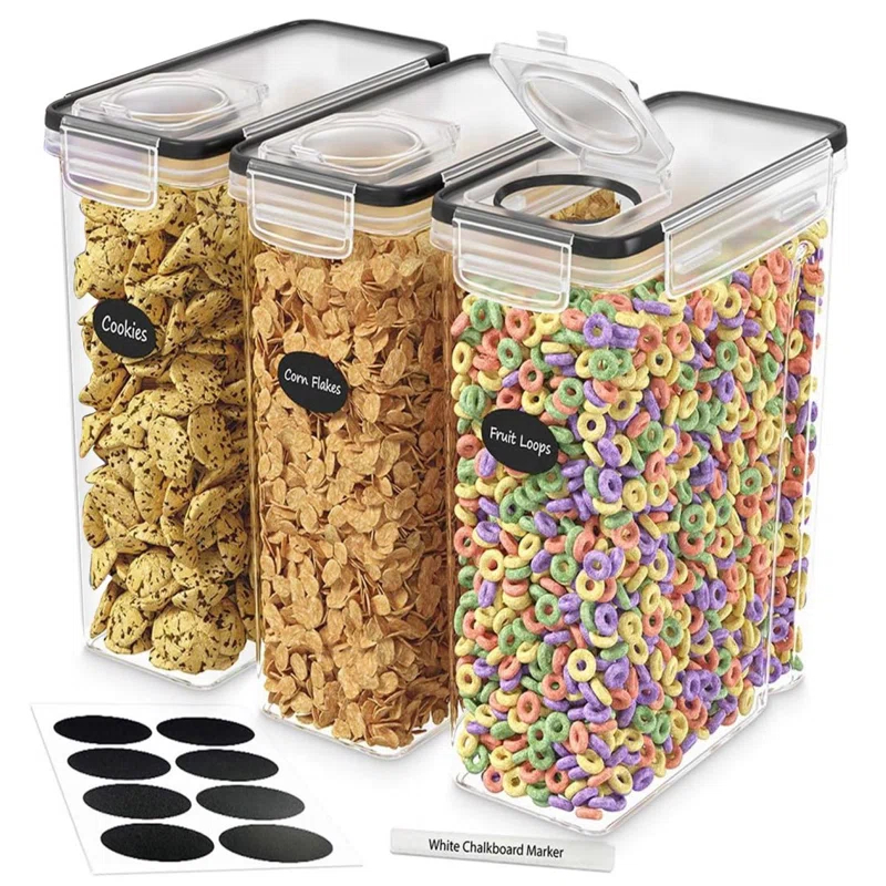DWËLLZA KITCHEN Airtight Cereal Food Storage Containers For Flour & Sugar Including 1 Marker & 8 Labels (Set of 3)