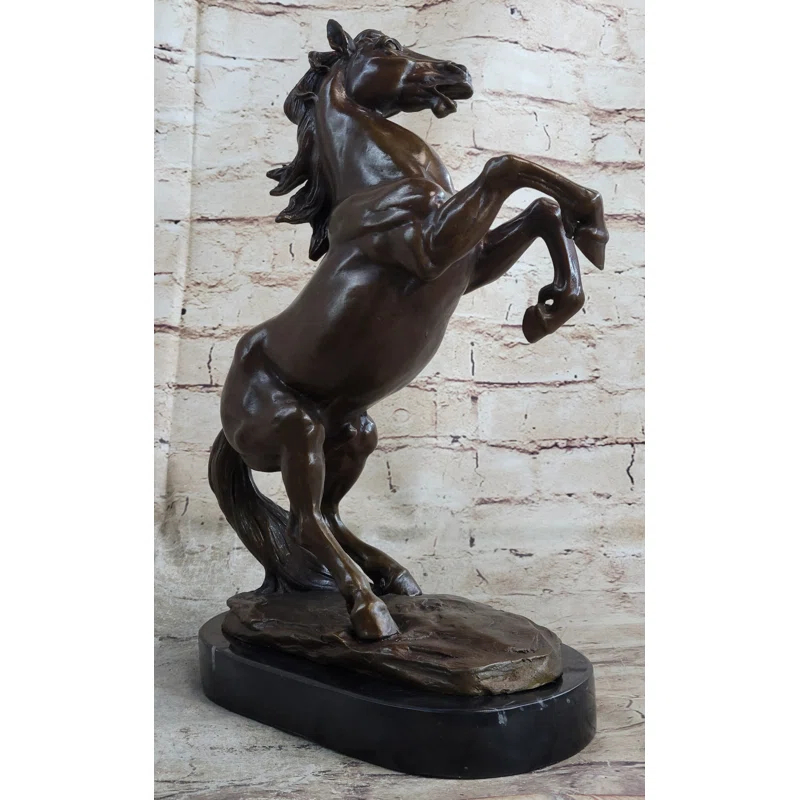 Charlton Home® Dumal Rearing Stallion Horse Bronze Sculpture Statue Figure On Marble Base By Lecourtier