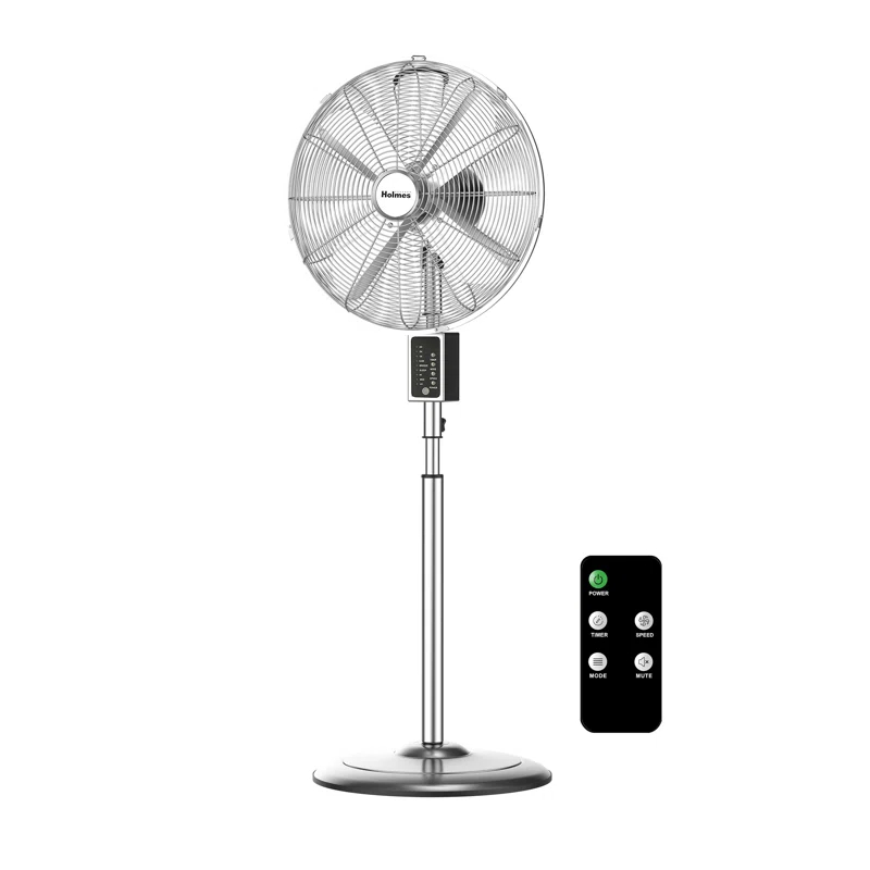 Holmes 16" Oscillating Digital Chrome Metal Stand Fan, 3 Speeds, Remote Control