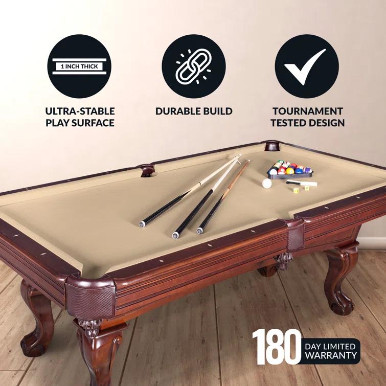 Hathaway Games Hathaway Augusta 8 Ft Furniture Pool Table – Includes Cue Sticks, Billiard Balls – Classic Design Perfect for Family, Home, Dining, or Living Room