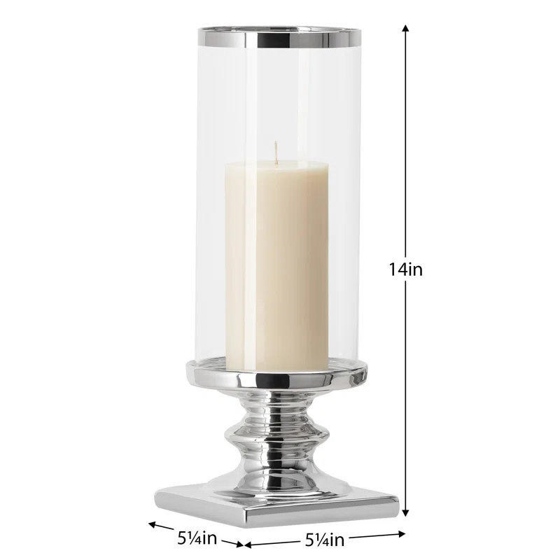 Charlton Home® 14''H Ceramic Pillar Candle Holder with Hurricane Candle Holder Glass