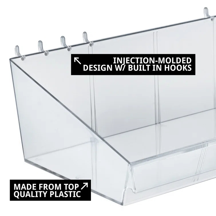 Azar Displays 13 Inch Wide x 7 Inch Deep Divider Tray for Pegboard or Slatwall with Removable Dividers Included, 4-Pack (Set of 4)