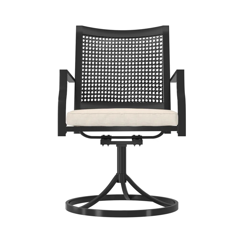 CASAINC Outdoor Iron Frame Swivel Dining Chair with Cushions (Set of 2)