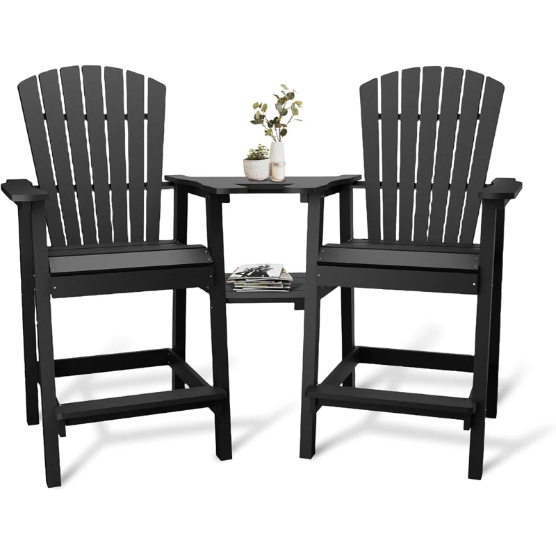 Rosecliff Heights HDPE Tall Adirondack Chair Set with Removable Double Trays (Set of 2)