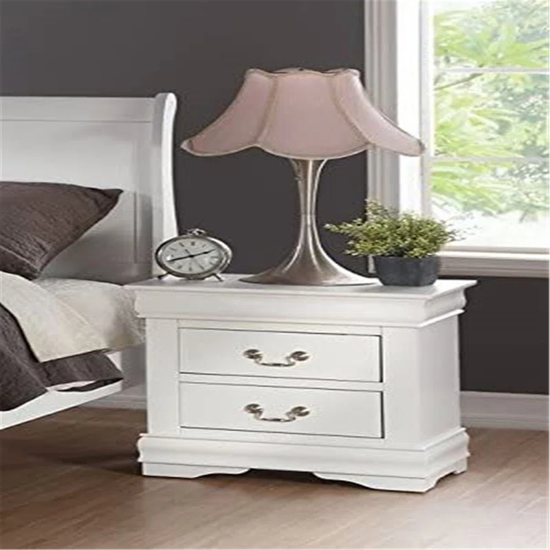 Canora Grey Esa Nightstand In Traditional Design With Two Drawers And Brushed Nickel Metal Handle | Wayfair