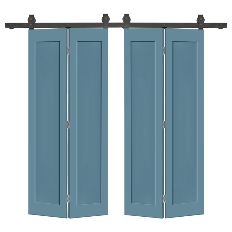 Calhome 1 Panel Shaker Composite Double Bi-Fold Door with Barn Door Hardware Kit