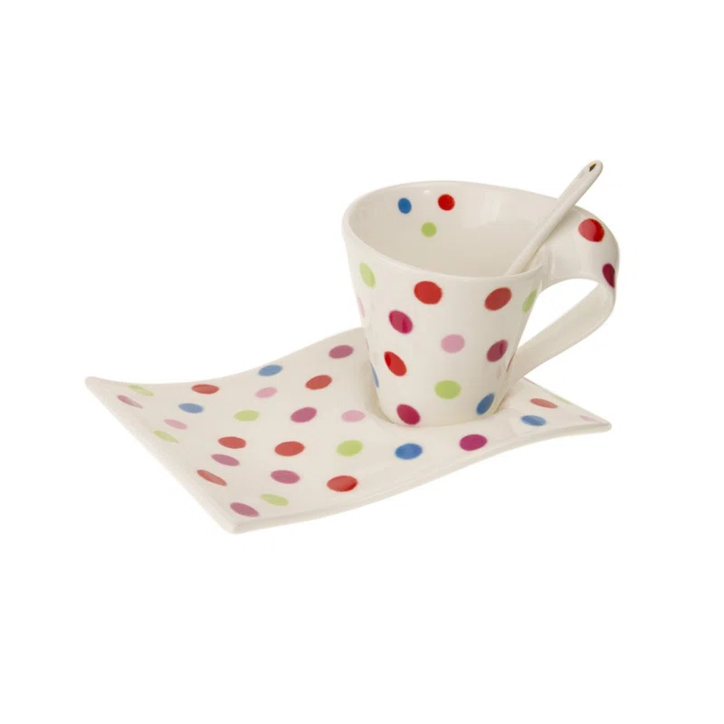 Gracie Oaks Schaeffer Dots 3 Piece Teacup and Saucer Set | Wayfair