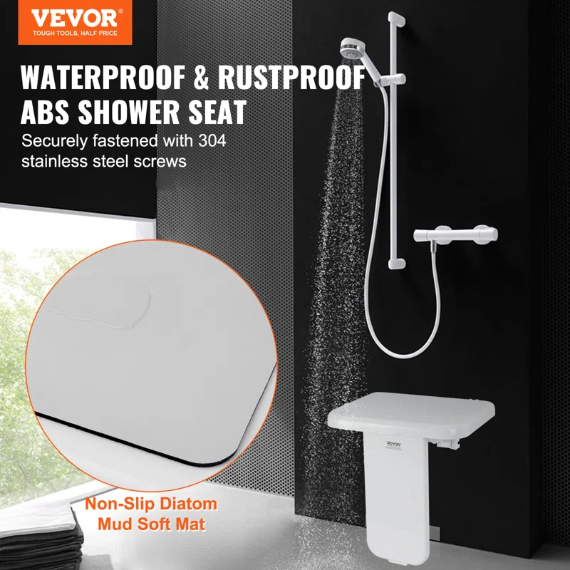 VEVOR 15.7'' W Plastic / Acrylic Shower Bench