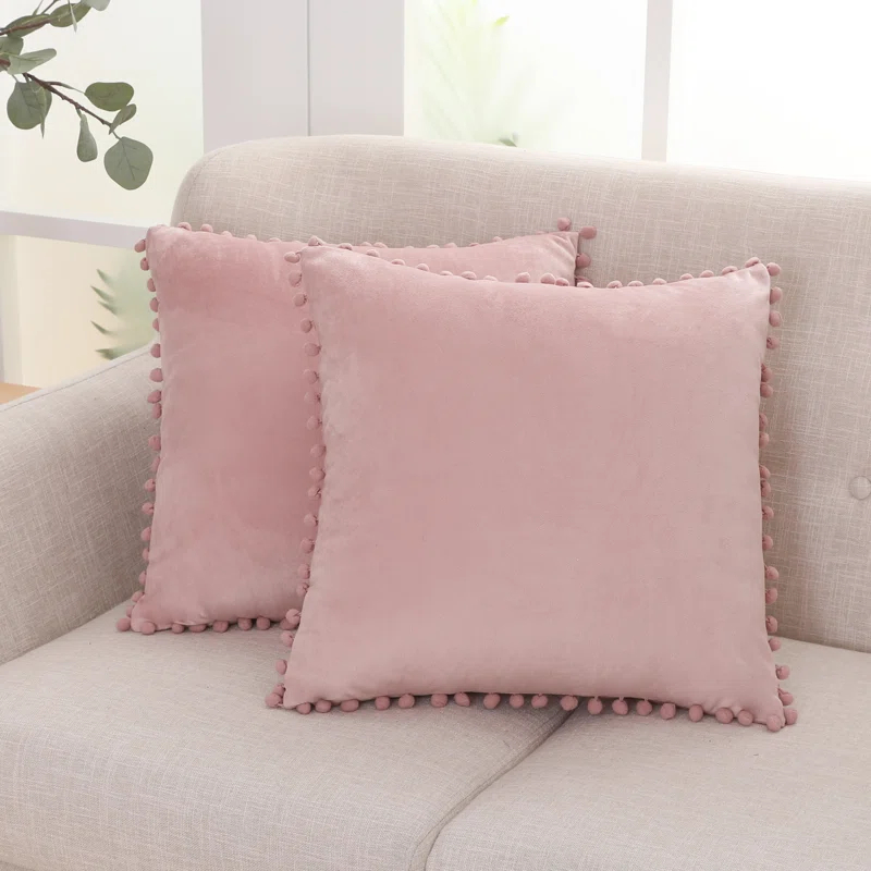 Deconovo Deconovo Pom-poms Velvet Reversible Pillow Cover (Set of 2)