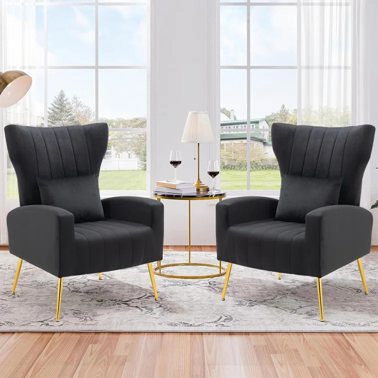 Mercer41 Upholstered Velvet Armchair (Set of 2)