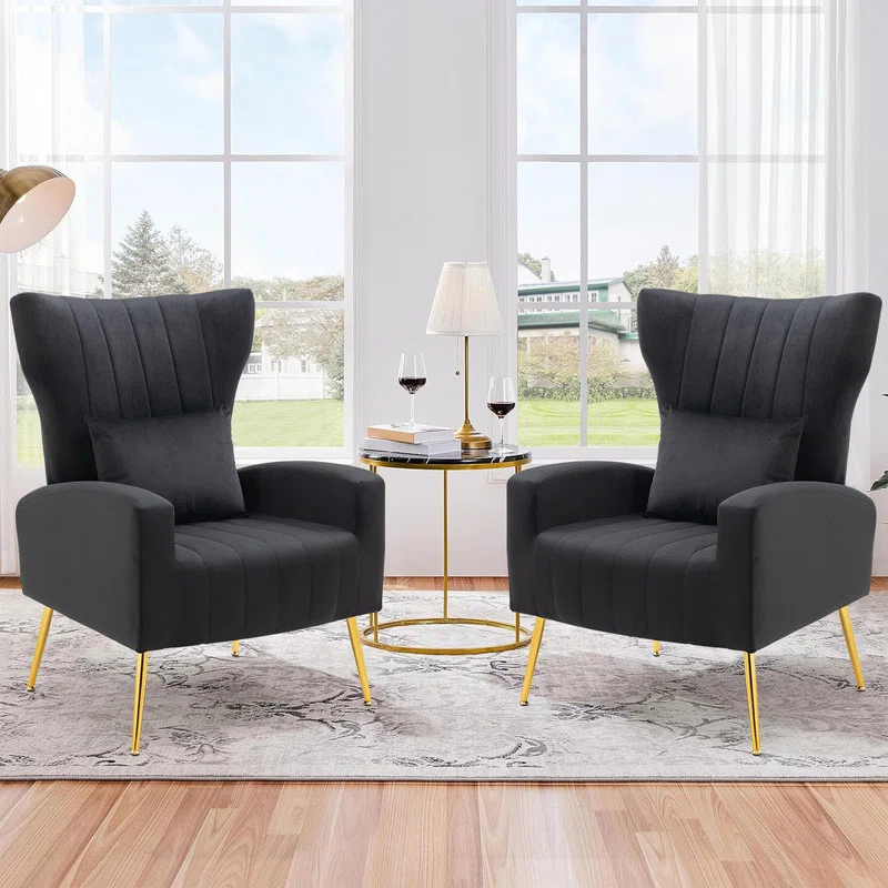 Mercer41 Upholstered Velvet Armchair (Set of 2)