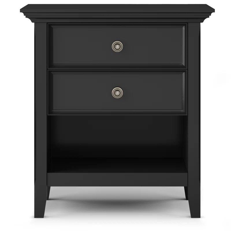 Simpli Home Amherst 24"W 2-Drawer Solid Wood Nightstand with Open Shelf